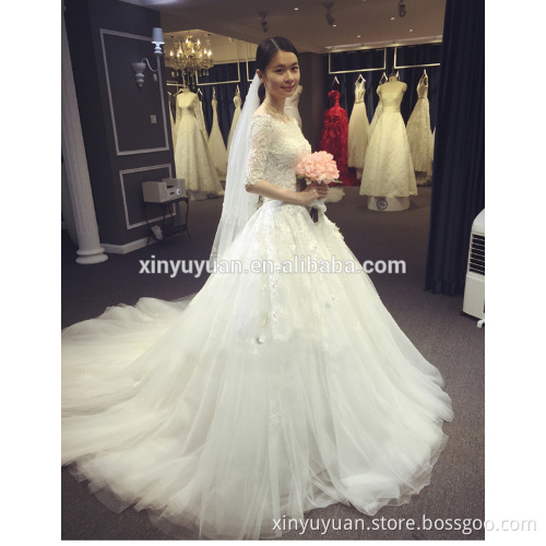 wedding dress 2016 Newest robe de mariage half sleeve lace soft tulle wedding dress DM-052 vestido de noiva bridal dress